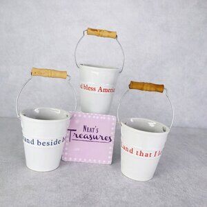 Dennis East God Bless America Ceramic Patriotic Handle Condiment Pile Bowl Set 3